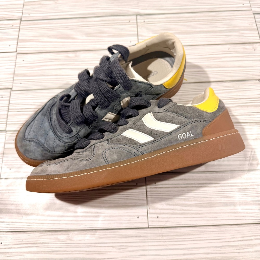 Coolway Goal Grey Suede Low Top Sneakers Gum Sole Yellow Accent Casual Shoes